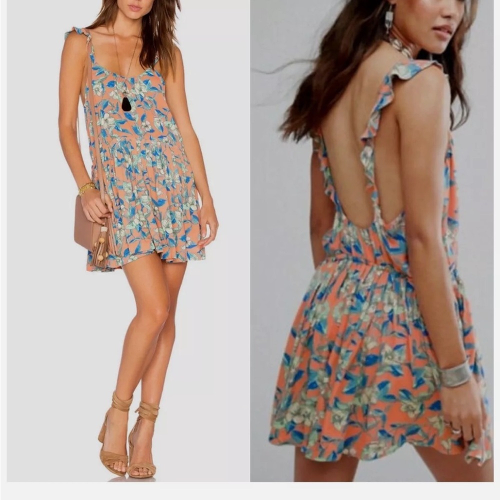 Free People Orange Floral ‘Dear You’ Backless Mini Summer Dress